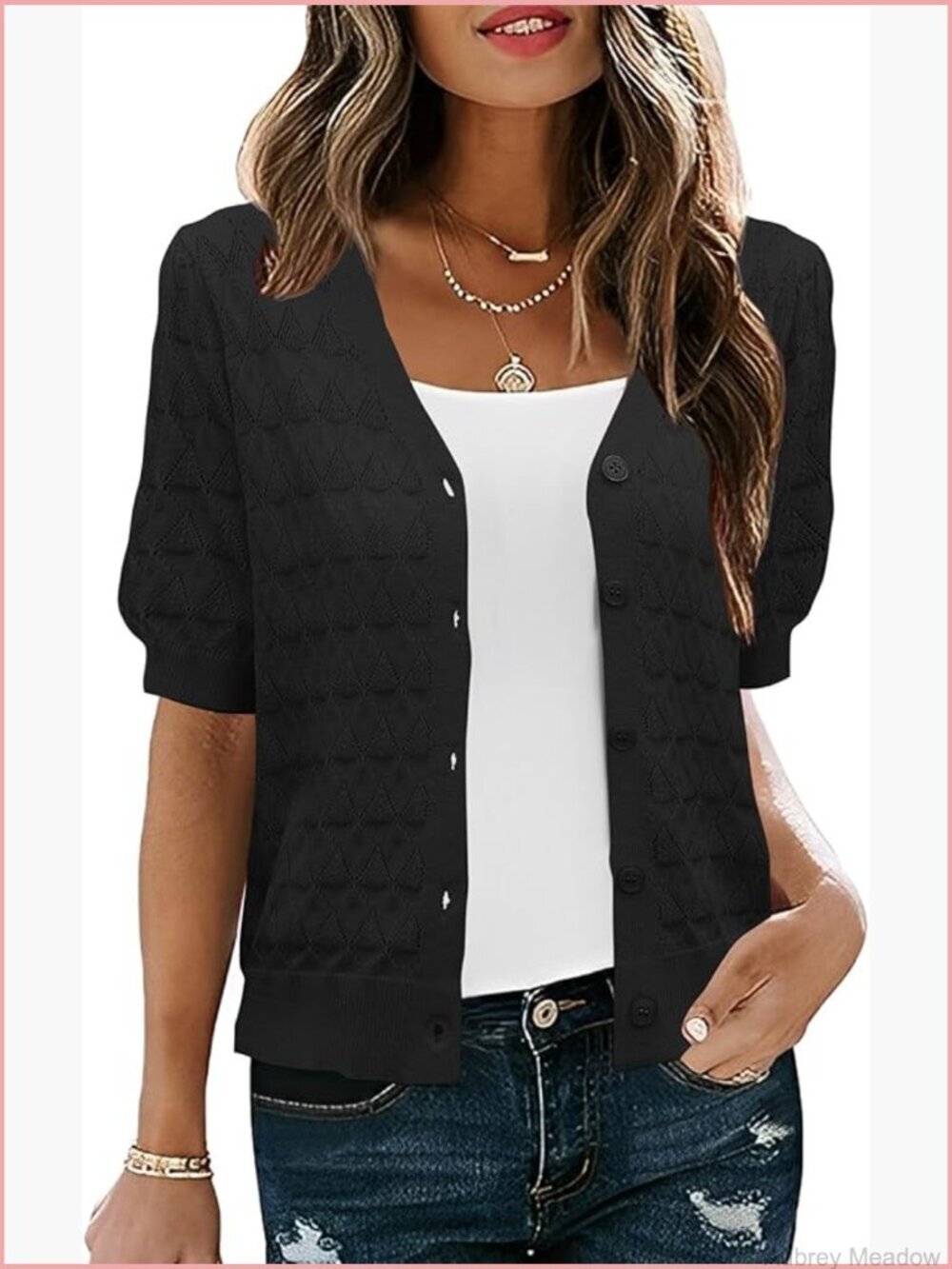 Short Sleeve Crochet Knit Cardigan Shrug Lightweight Open Front
